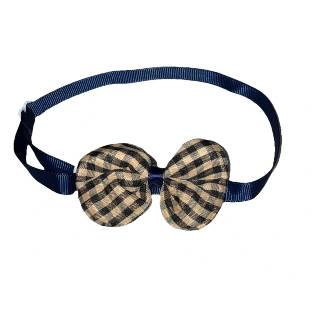 Pet Bow Tie Collar Blue/Gold Checkered Pattern OS Adjustable NEW